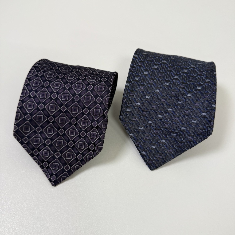 Lot Of 2 Bachrach Silk Necktie Purple Blue 60"x3.5" Geometric Classic Simple - Picture 9 of 14